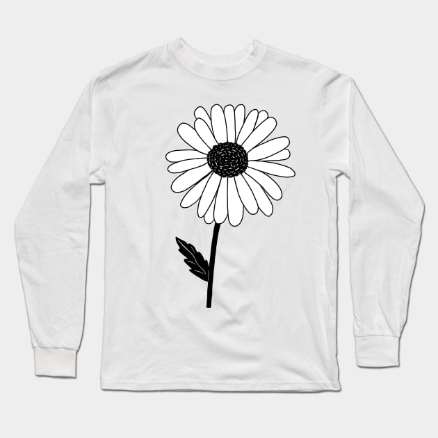 Black and White Daisy Flower Long Sleeve T-Shirt by bloomingviolets